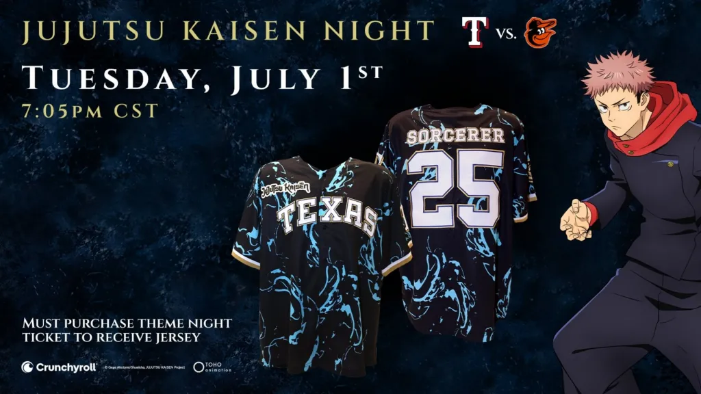 Featured Image: Collector's Curse: Limited-Edition Jujutsu Kaisen Baseball Jersey Gets Exclusive July Release at Texas Rangers' JJK Night